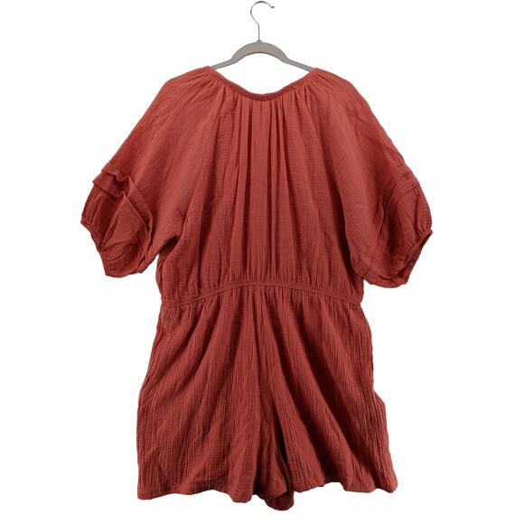 Gauze Romper Shorts Knox Rose Coral Pink XXL Tassels Tie Bohemian Keyhole Button - Picture 2 of 14